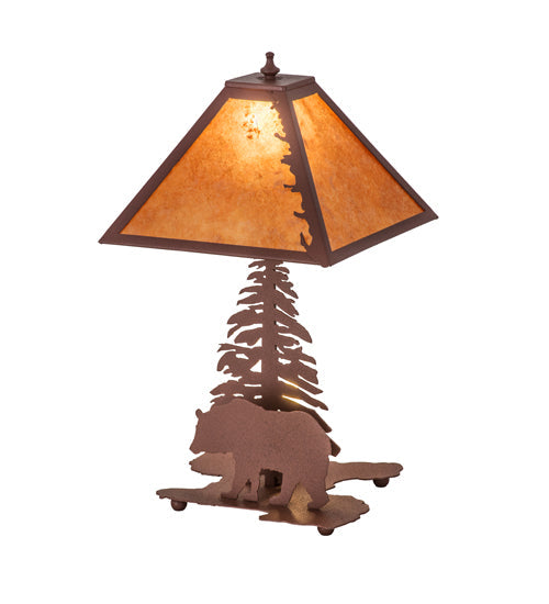 Meyda Lighting Lone Bear 32507 21" 2-Light Rust Table Lamp With Amber Mica Shade Glass