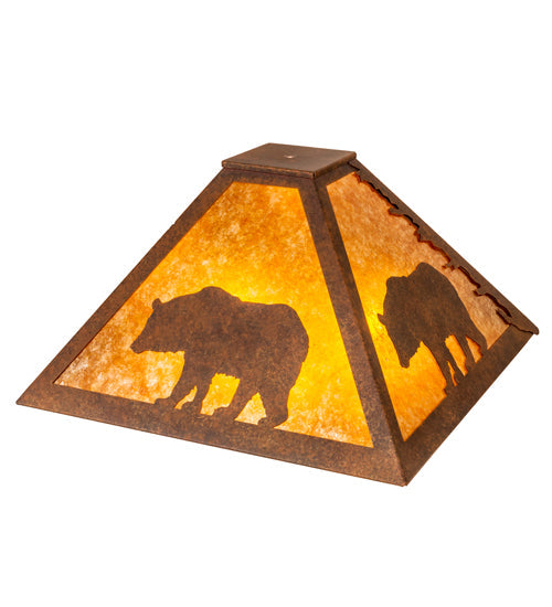 Meyda Lighting Lone Bear 34" Antique Rust Frame With Amber Mica Shade Glass