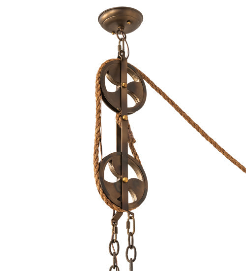 Meyda Lighting Lone Bear 36" 6-Light Dark Burnished Antique Copper Bartlett Inverted Pendant Light With Sahara Taupe Idalight Shade