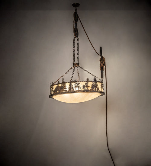 Meyda Lighting Lone Bear 36" 6-Light Dark Burnished Antique Copper Bartlett Inverted Pendant Light With Sahara Taupe Idalight Shade