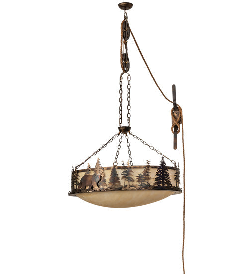 Meyda Lighting Lone Bear 36" 6-Light Dark Burnished Antique Copper Bartlett Inverted Pendant Light With Sahara Taupe Idalight Shade