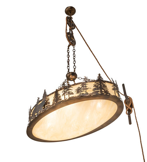 Meyda Lighting Lone Bear 36" 6-Light Dark Burnished Antique Copper Bartlett Inverted Pendant Light With Sahara Taupe Idalight Shade