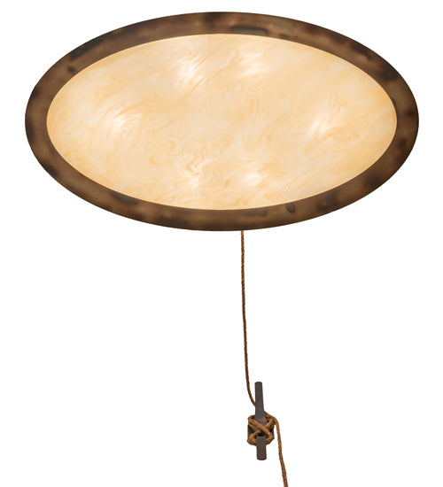 Meyda Lighting Lone Bear 36" 6-Light Dark Burnished Antique Copper Bartlett Inverted Pendant Light With Sahara Taupe Idalight Shade