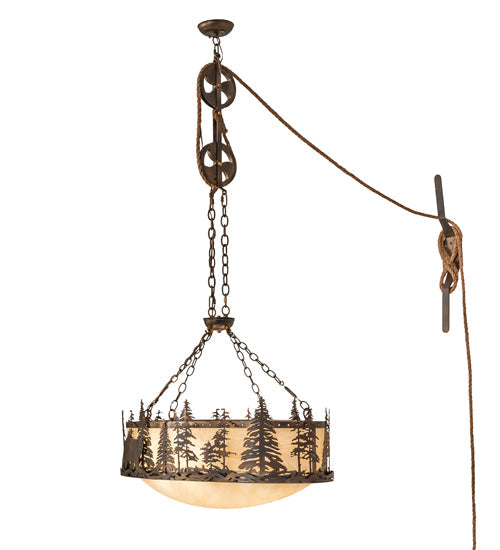 Meyda Lighting Lone Bear 36" 6-Light Dark Burnished Antique Copper Bartlett Inverted Pendant Light With Sahara Taupe Idalight Shade