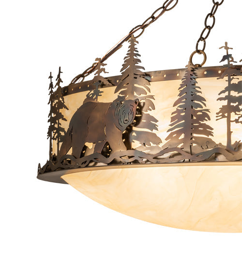 Meyda Lighting Lone Bear 36" 6-Light Dark Burnished Antique Copper Bartlett Inverted Pendant Light With Sahara Taupe Idalight Shade