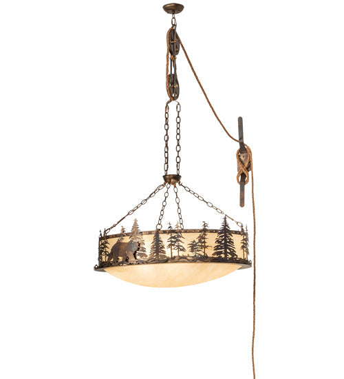 Meyda Lighting Lone Bear 36" 6-Light Dark Burnished Antique Copper Bartlett Inverted Pendant Light With Sahara Taupe Idalight Shade