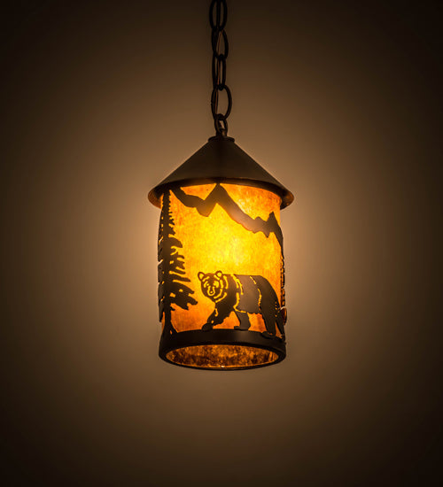 Meyda Lighting Lone Bear 6" Antique Copper Pendant Light With Amber Mica Shade Glass