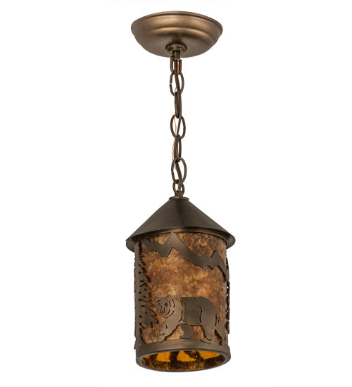 Meyda Lighting Lone Bear 6" Antique Copper Pendant Light With Amber Mica Shade Glass
