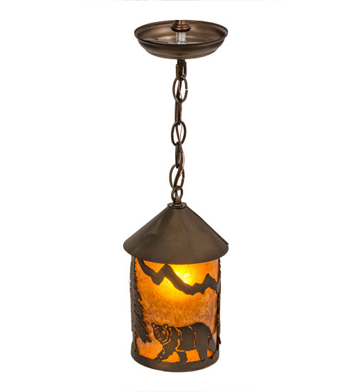 Meyda Lighting Lone Bear 6" Antique Copper Pendant Light With Amber Mica Shade Glass