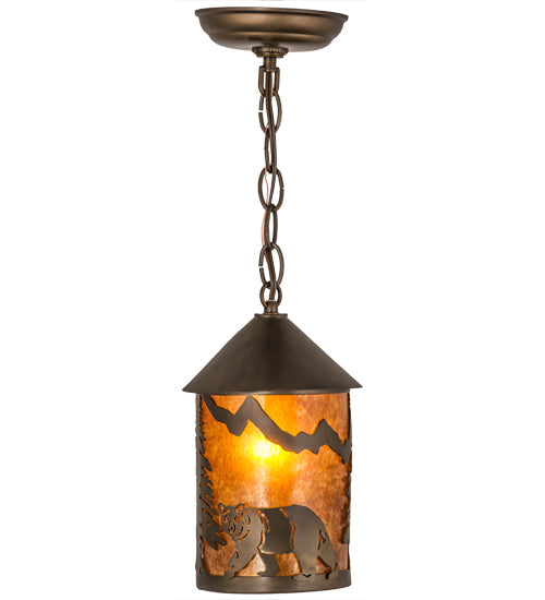 Meyda Lighting Lone Bear 6" Antique Copper Pendant Light With Amber Mica Shade Glass