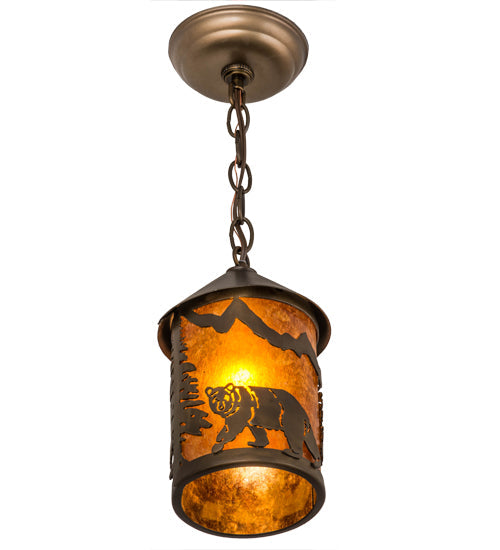 Meyda Lighting Lone Bear 6" Antique Copper Pendant Light With Amber Mica Shade Glass