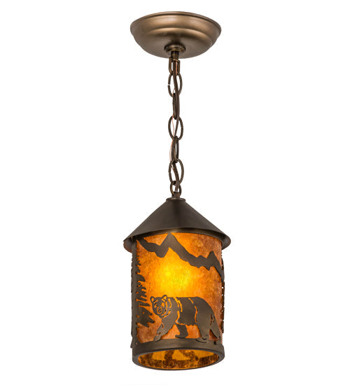 Meyda Lighting Lone Bear 6" Antique Copper Pendant Light With Amber Mica Shade Glass