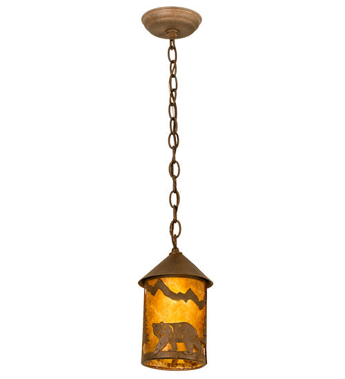 Meyda Lighting Lone Bear 6" Rusty Nail Mini Pendant Light With Amber Mica Shade Glass