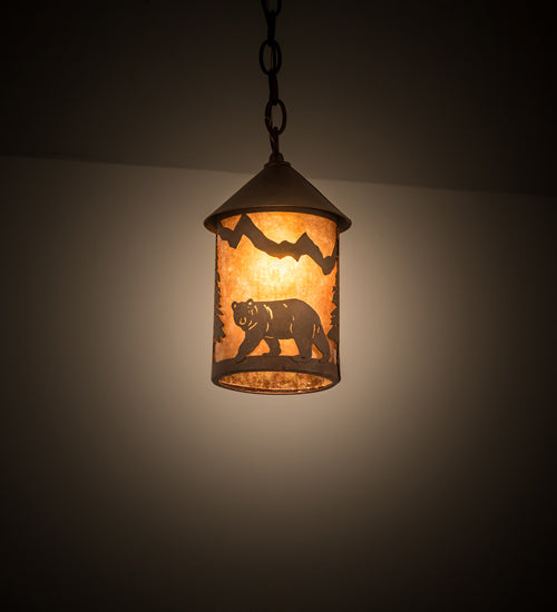 Meyda Lighting Lone Bear 6" Rusty Nail Mini Pendant Light With Amber Mica Shade Glass