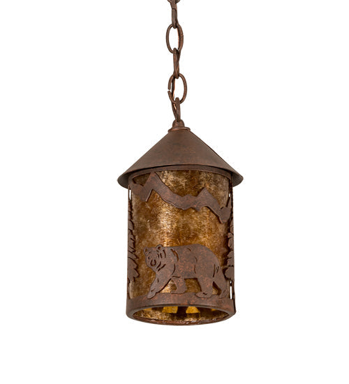 Meyda Lighting Lone Bear 6" Rusty Nail Mini Pendant Light With Amber Mica Shade Glass