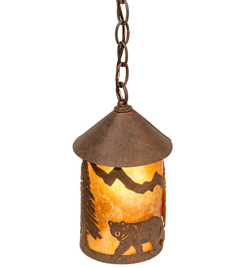 Meyda Lighting Lone Bear 6" Rusty Nail Mini Pendant Light With Amber Mica Shade Glass
