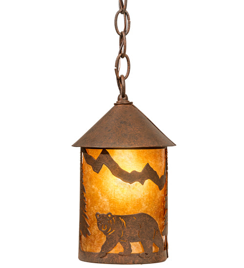Meyda Lighting Lone Bear 6" Rusty Nail Mini Pendant Light With Amber Mica Shade Glass