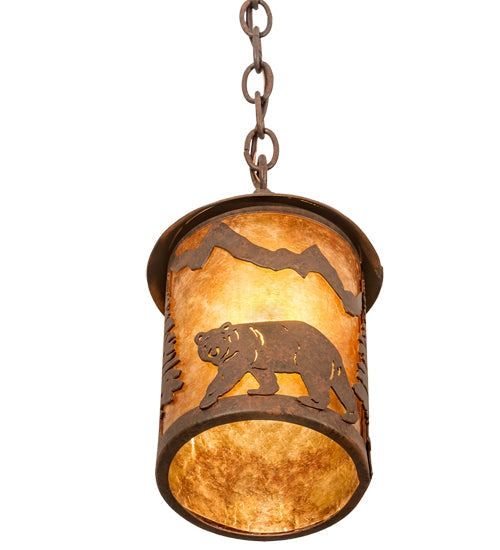 Meyda Lighting Lone Bear 6" Rusty Nail Mini Pendant Light With Amber Mica Shade Glass