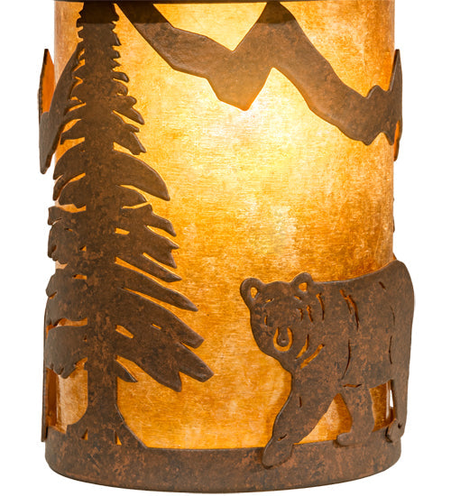 Meyda Lighting Lone Bear 6" Rusty Nail Mini Pendant Light With Amber Mica Shade Glass