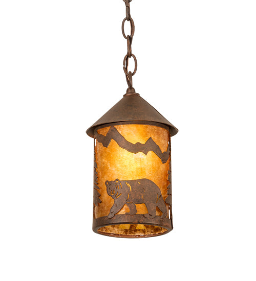 Meyda Lighting Lone Bear 6" Rusty Nail Mini Pendant Light With Amber Mica Shade Glass