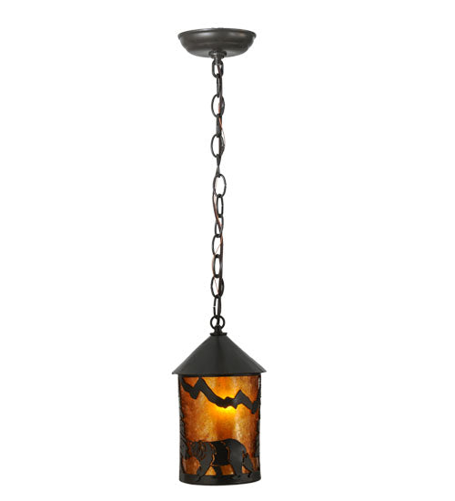 Meyda Lighting Lone Bear 6" Timeless Bronze Northwoods Mini Pendant Light With Amber Mica Shade Glass