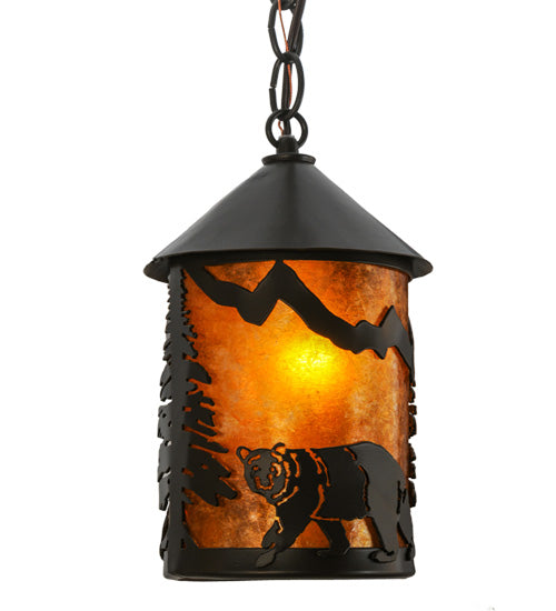 Meyda Lighting Lone Bear 6" Timeless Bronze Northwoods Mini Pendant Light With Amber Mica Shade Glass