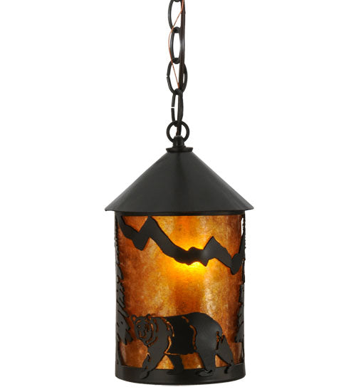 Meyda Lighting Lone Bear 6" Timeless Bronze Northwoods Mini Pendant Light With Amber Mica Shade Glass