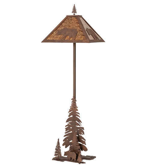 Meyda Lighting Lone Bear 77" 2-Light Rust Floor Lamp With Amber Mica Shade Glass and Lighted Base