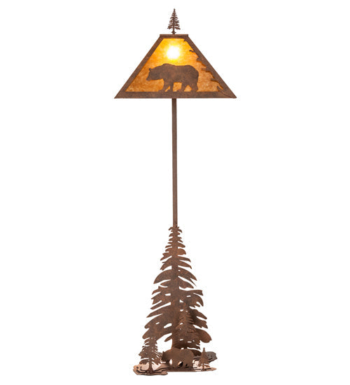 Meyda Lighting Lone Bear 77" 2-Light Rust Floor Lamp With Amber Mica Shade Glass and Lighted Base