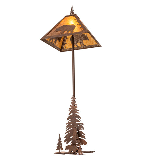 Meyda Lighting Lone Bear 77" 2-Light Rust Floor Lamp With Amber Mica Shade Glass and Lighted Base