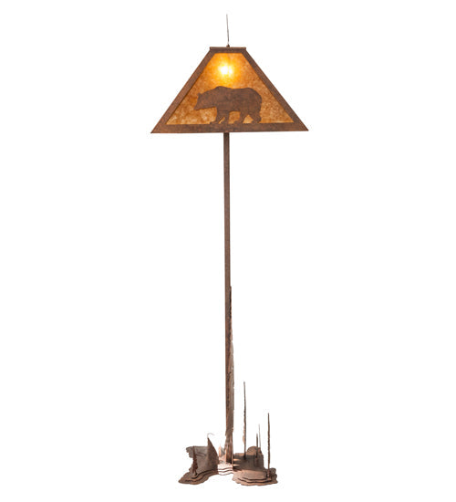 Meyda Lighting Lone Bear 77" 2-Light Rust Floor Lamp With Amber Mica Shade Glass and Lighted Base