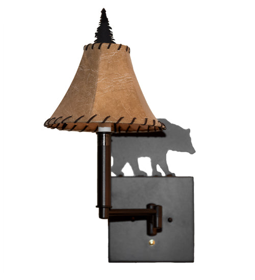 Meyda Lighting Lone Bear 8" Mahogany Bronze Wall Sconce With Brown Tan Faux Shade