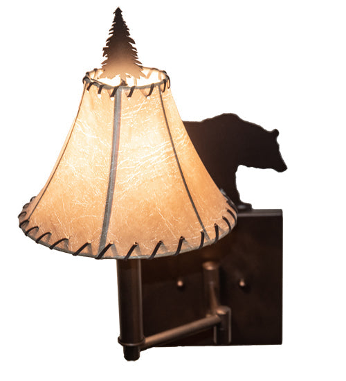 Meyda Lighting Lone Bear 8" Mahogany Bronze Wall Sconce With Brown Tan Faux Shade