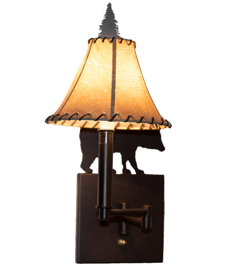 Meyda Lighting Lone Bear 8" Mahogany Bronze Wall Sconce With Brown Tan Faux Shade