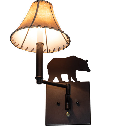 Meyda Lighting Lone Bear 8" Mahogany Bronze Wall Sconce With Brown Tan Faux Shade