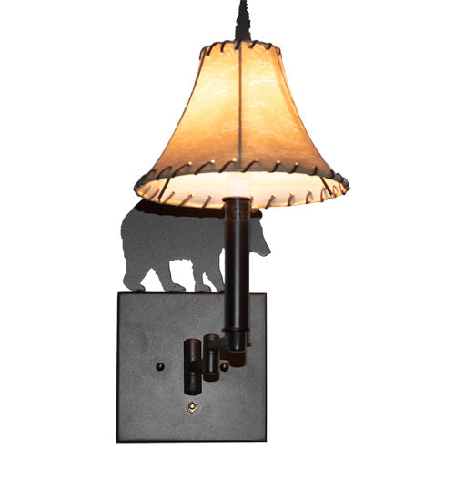 Meyda Lighting Lone Bear 8" Mahogany Bronze Wall Sconce With Brown Tan Faux Shade