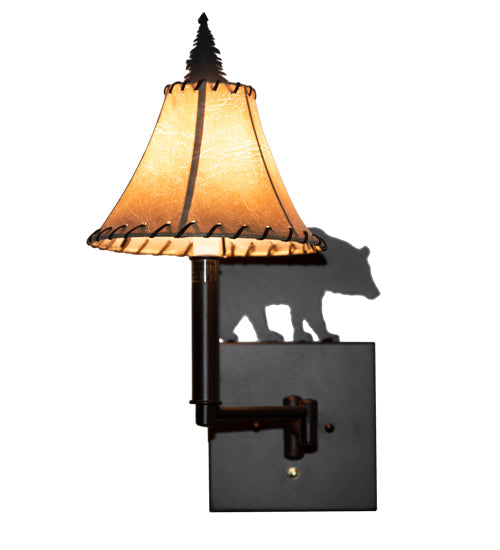 Meyda Lighting Lone Bear 8" Mahogany Bronze Wall Sconce With Brown Tan Faux Shade