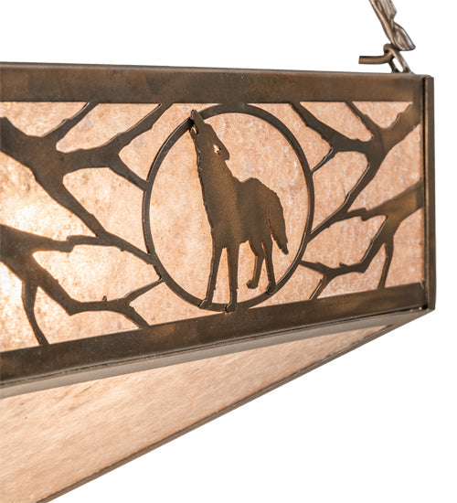 Meyda Lighting Lone Bear & Wolf 26" 3-Light Antique Copper Inverted Pendant Light With Silver Mica Shade Glass