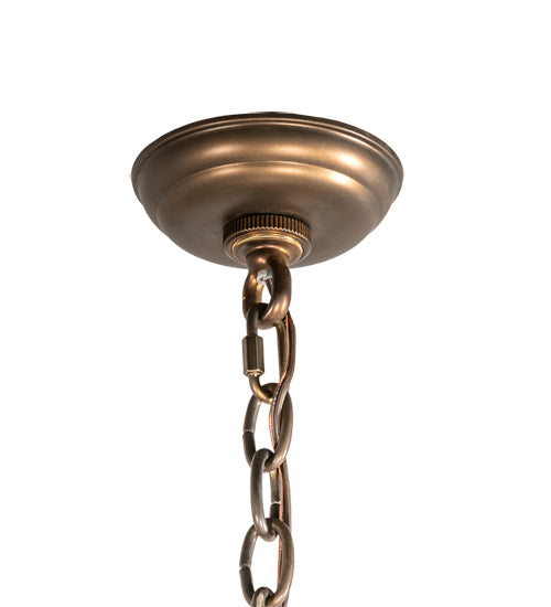 Meyda Lighting Lone Bear & Wolf 26" 3-Light Antique Copper Inverted Pendant Light With Silver Mica Shade Glass