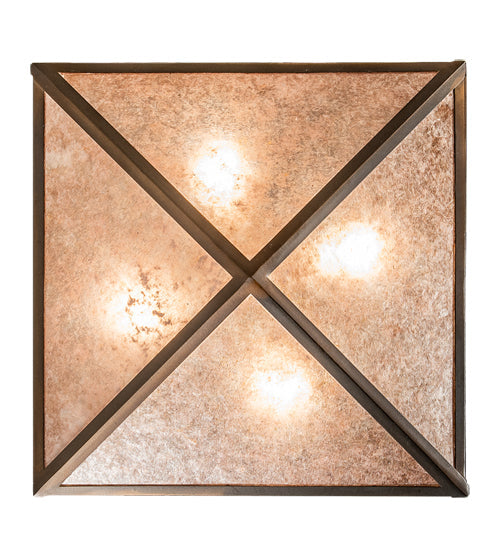 Meyda Lighting Lone Bear & Wolf 26" 3-Light Antique Copper Inverted Pendant Light With Silver Mica Shade Glass