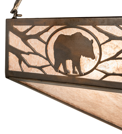 Meyda Lighting Lone Bear & Wolf 26" 3-Light Antique Copper Inverted Pendant Light With Silver Mica Shade Glass