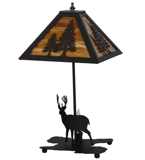 Meyda Lighting Lone Buck 21" 2-Light Oil Rubbed Bronze Table Lamp With Honey Art Shade and Lighted Base