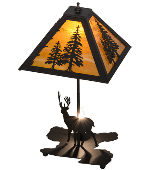 Meyda Lighting Lone Buck 21" 2-Light Oil Rubbed Bronze Table Lamp With Honey Art Shade and Lighted Base