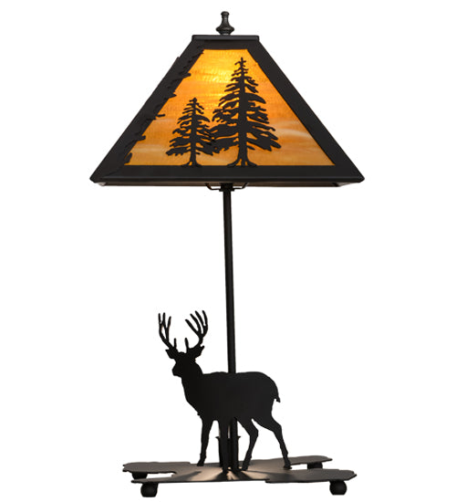 Meyda Lighting Lone Buck 21" 2-Light Oil Rubbed Bronze Table Lamp With Honey Art Shade and Lighted Base