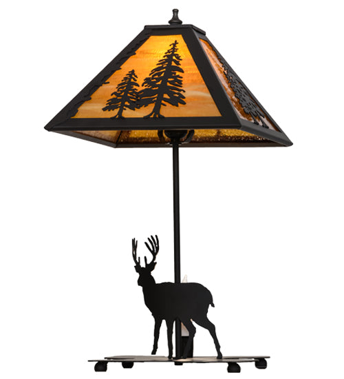 Meyda Lighting Lone Buck 21" 2-Light Oil Rubbed Bronze Table Lamp With Honey Art Shade and Lighted Base