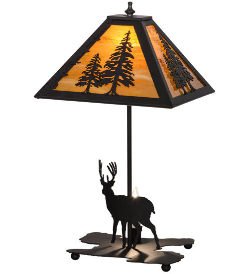 Meyda Lighting Lone Buck 21" 2-Light Oil Rubbed Bronze Table Lamp With Honey Art Shade and Lighted Base