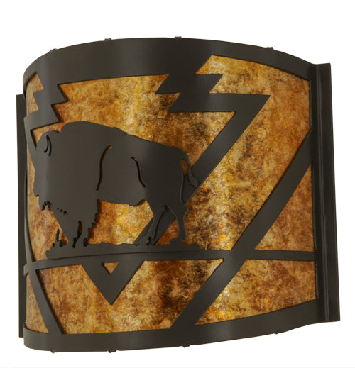Meyda Lighting Lone Buffalo 11" Timeless Bronze Wall Sconce With Amber Mica Shade Glass
