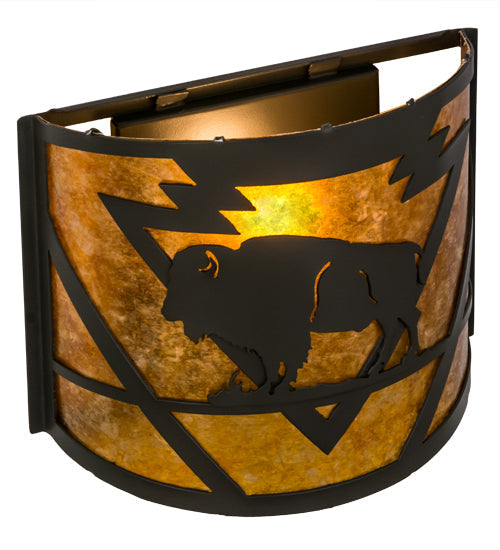 Meyda Lighting Lone Buffalo 11" Timeless Bronze Wall Sconce With Amber Mica Shade Glass