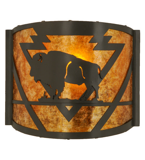 Meyda Lighting Lone Buffalo 11" Timeless Bronze Wall Sconce With Amber Mica Shade Glass