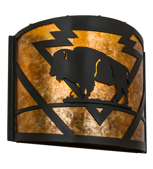 Meyda Lighting Lone Buffalo 11" Timeless Bronze Wall Sconce With Amber Mica Shade Glass